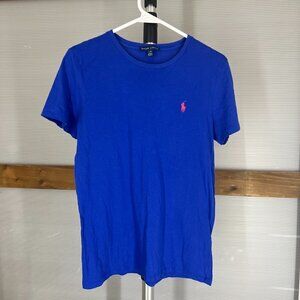 Ralph Lauren Blue Label Blue TShirt Pink Logo‎ Sz M/L